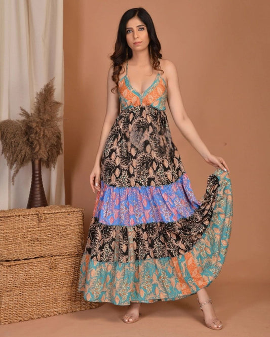 Recycled Silk Maxi Bohemian Dress FREYA 4