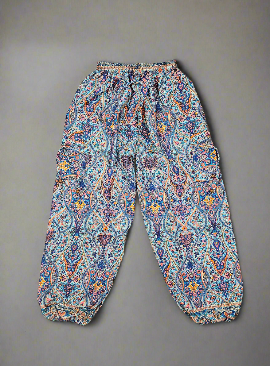 Silk Harem Pants Ishtar Goddess - Blue/Pink/Orange