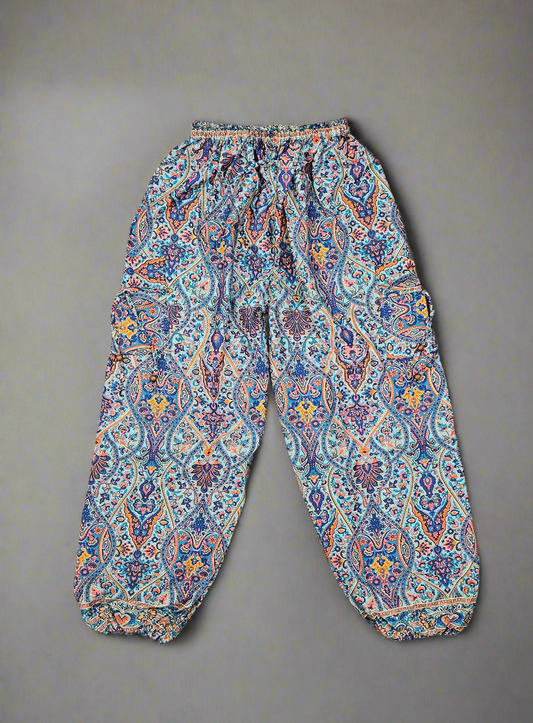 Silk Harem Pants Ishtar Goddess - Blue/Pink/Orange