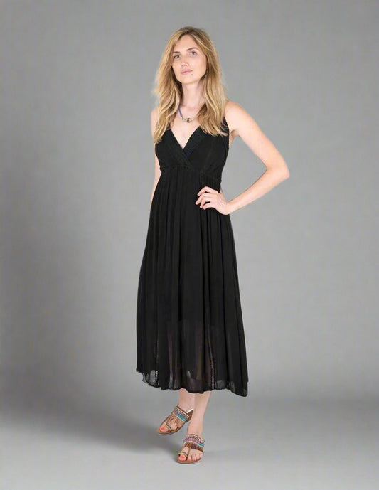 Kali Black Cotton Dress with lace
