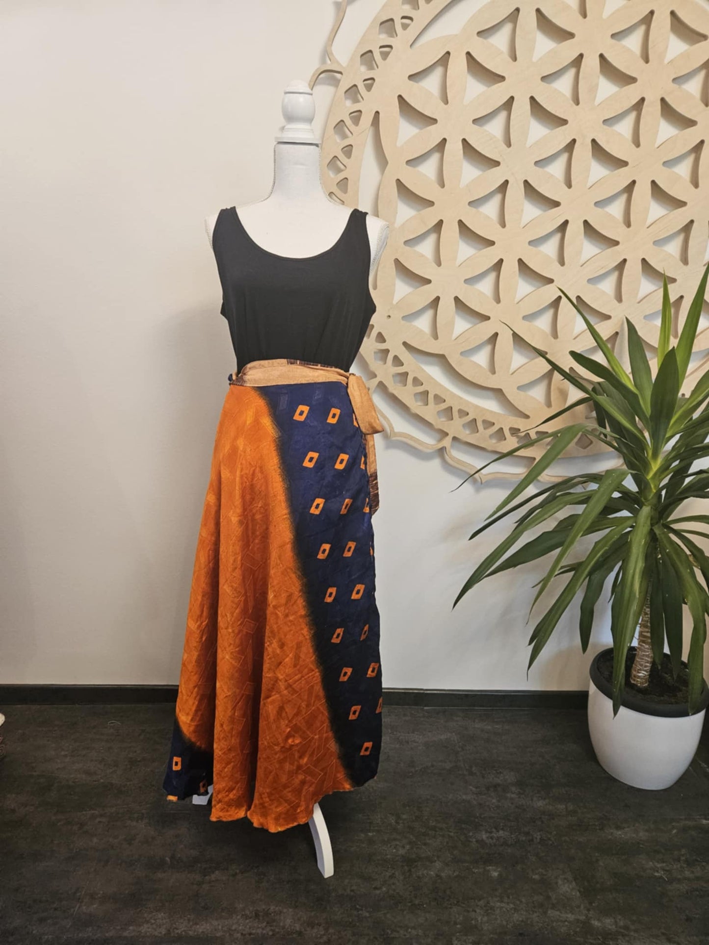 Shakti Reversible Skirt – Recycled Sari Silk BROWN - ORANGE