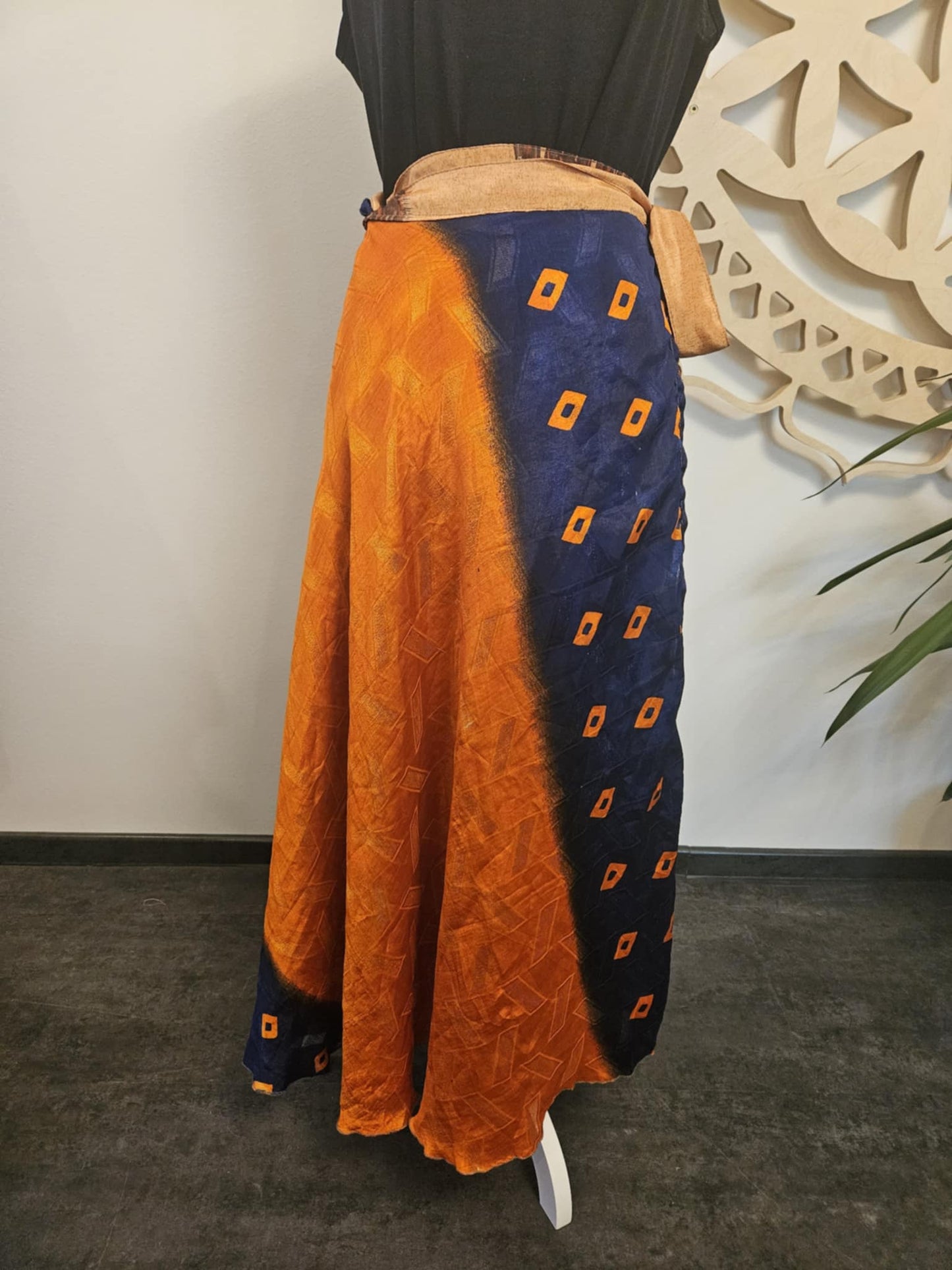 Shakti Reversible Skirt – Recycled Sari Silk BROWN - ORANGE