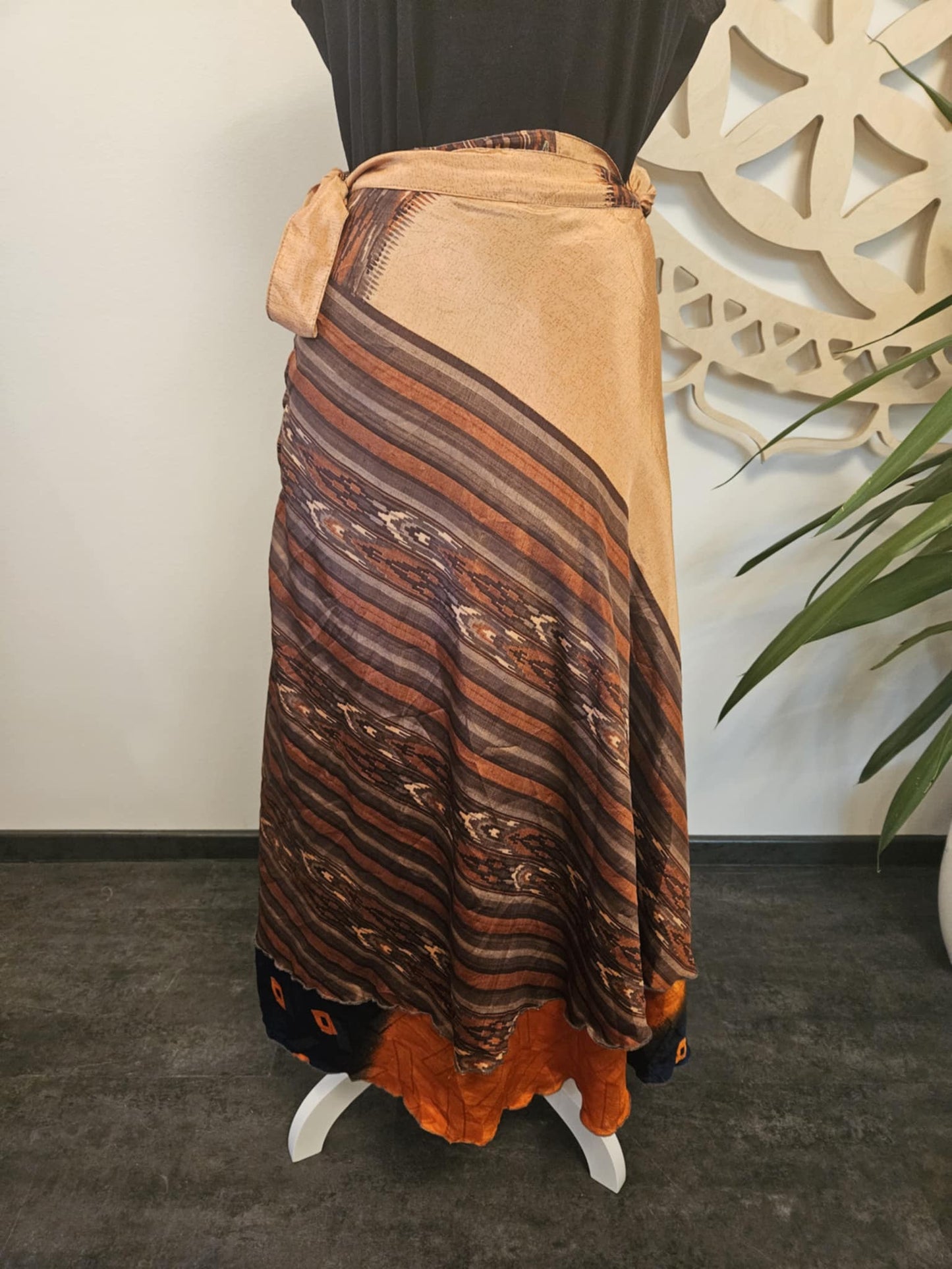 Shakti Reversible Skirt – Recycled Sari Silk BROWN - ORANGE