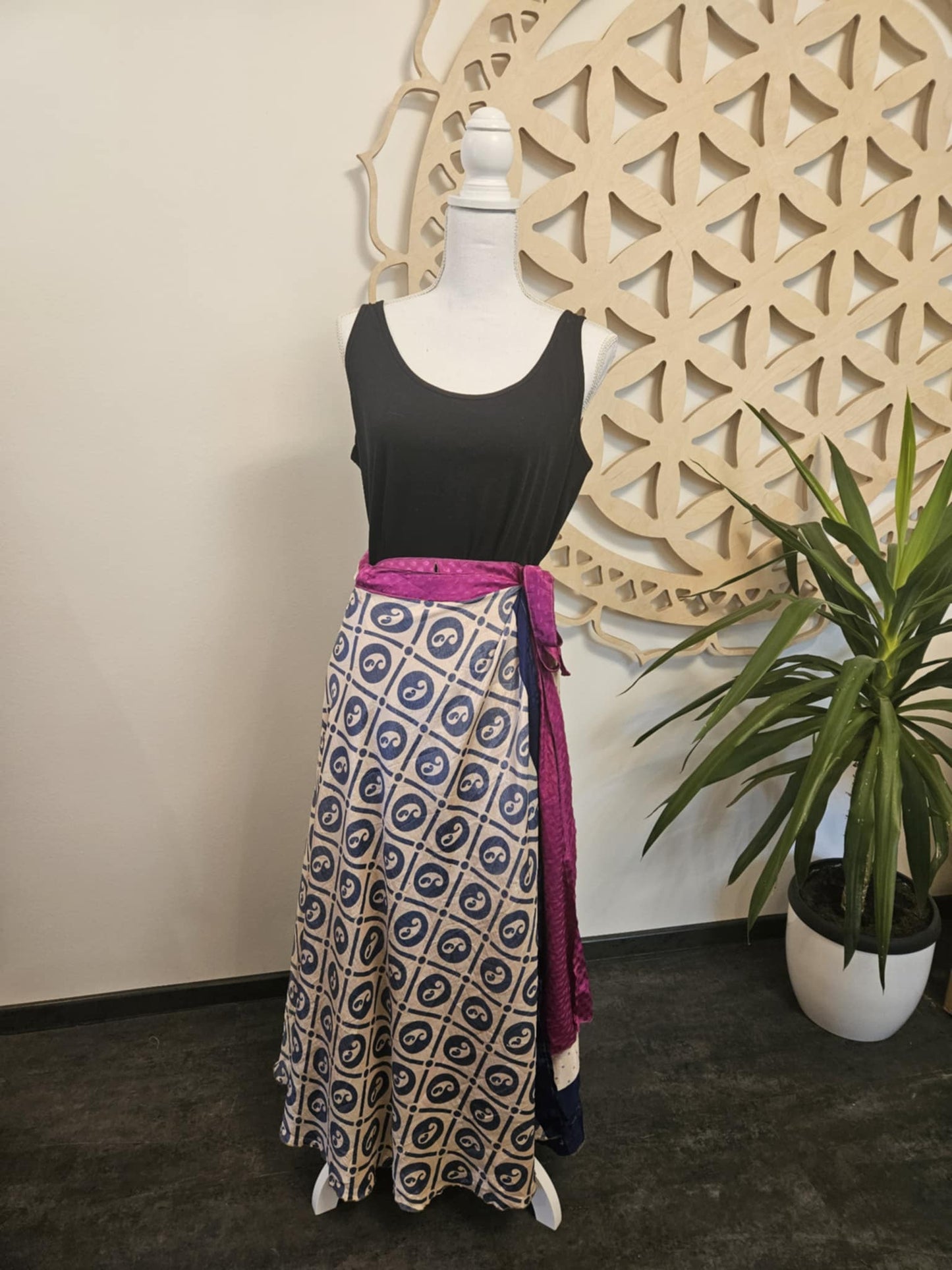 Shakti Reversible Skirt – Recycled Sari Silk PINK - BLUE