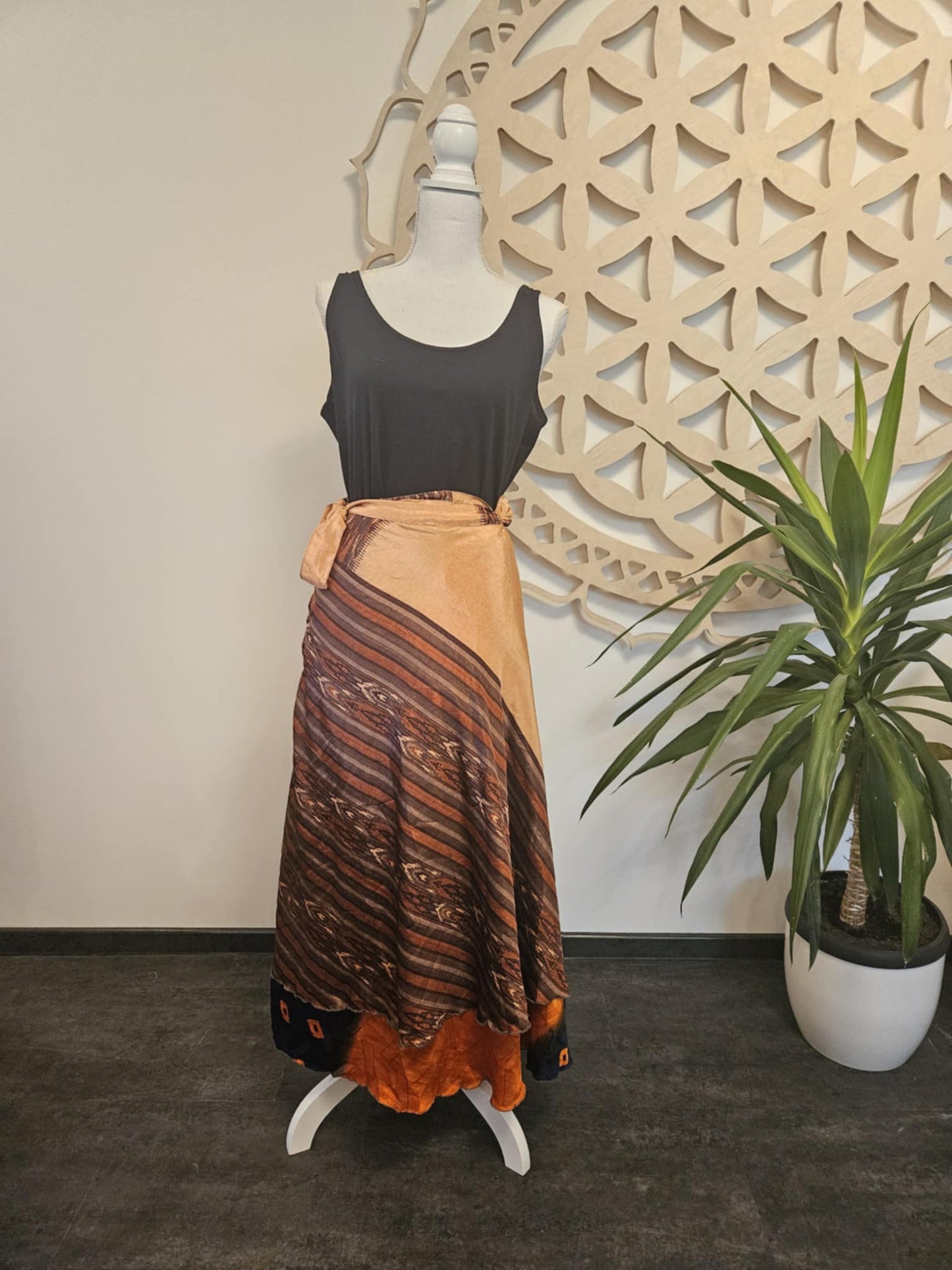 Shakti Reversible Skirt – Recycled Sari Silk BROWN - ORANGE