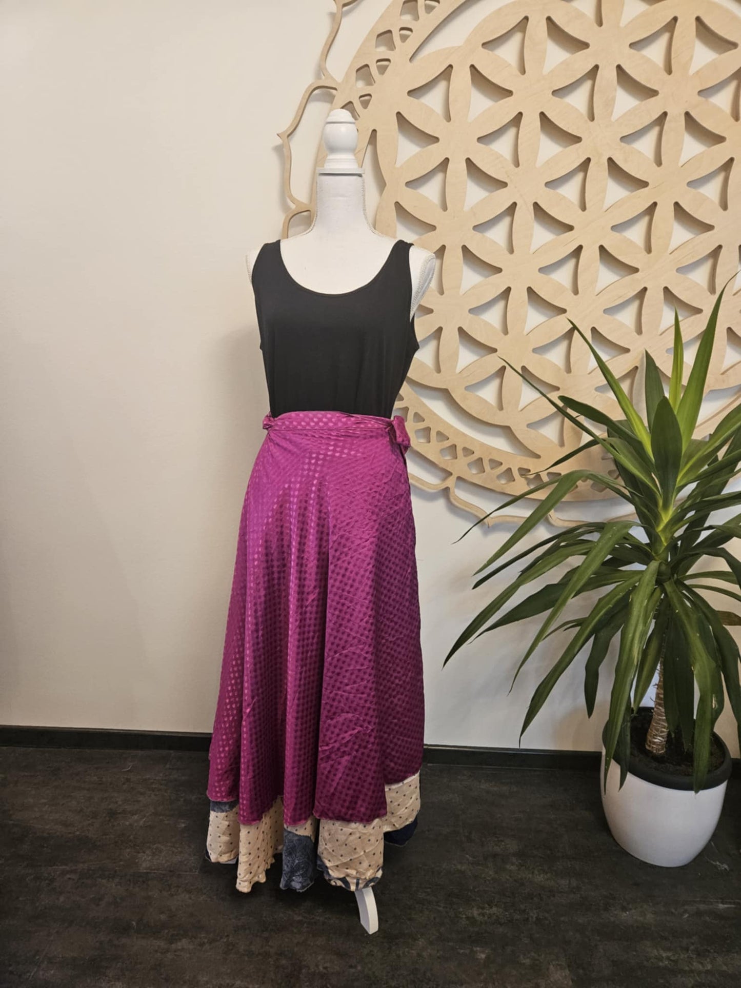 Shakti Reversible Skirt – Recycled Sari Silk PINK - BLUE
