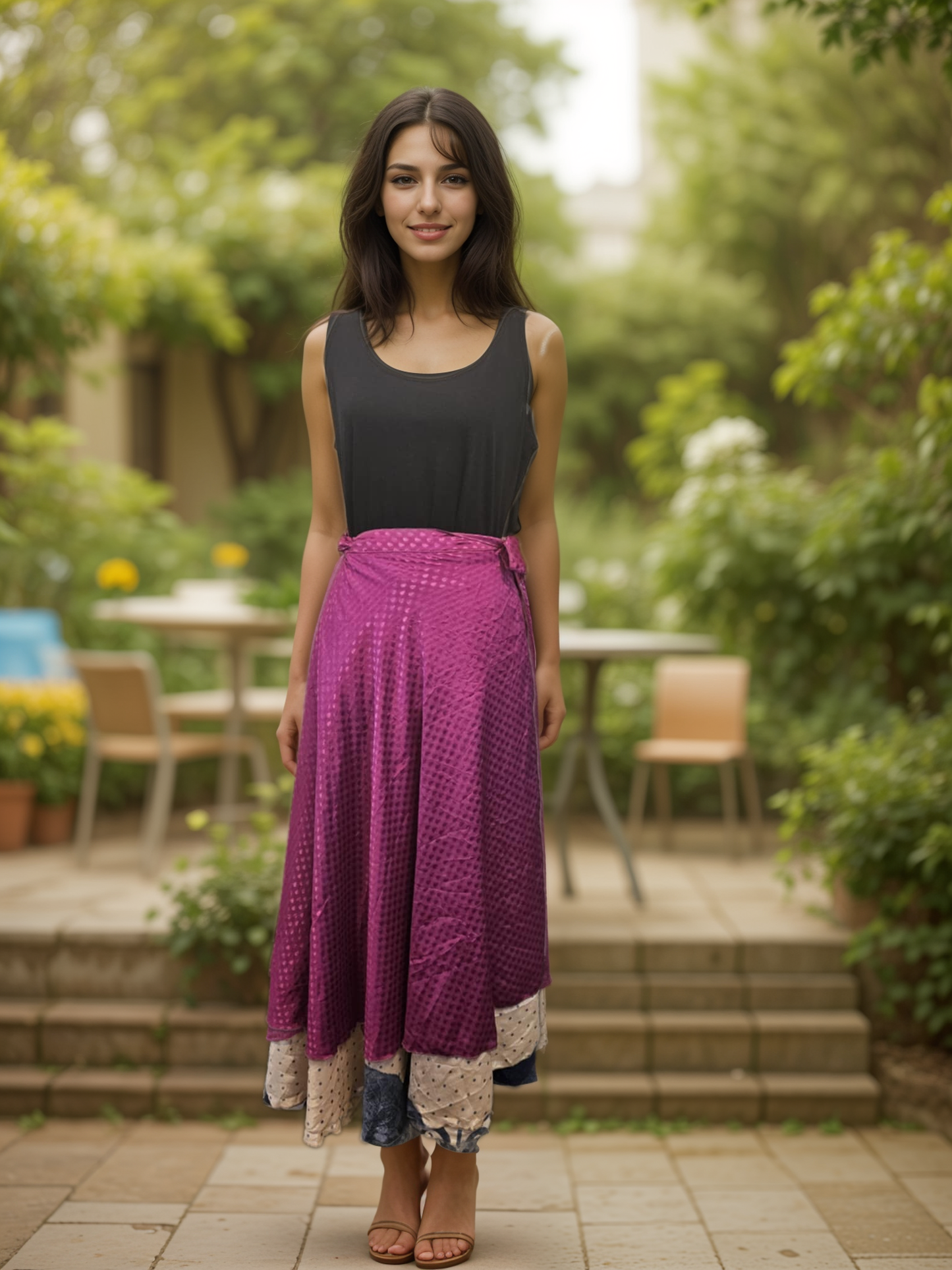 Shakti Reversible Skirt – Recycled Sari Silk PINK - BLUE